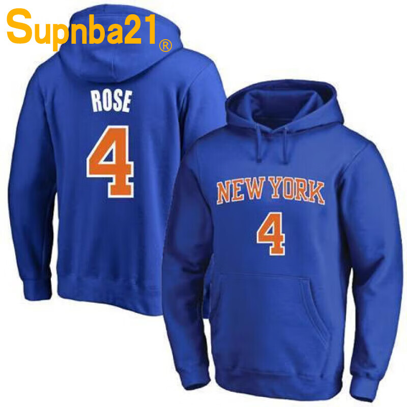 supnba21纽约尼克斯4号罗斯球衣训练加厚套头连帽卫衣篮球帽衫外套