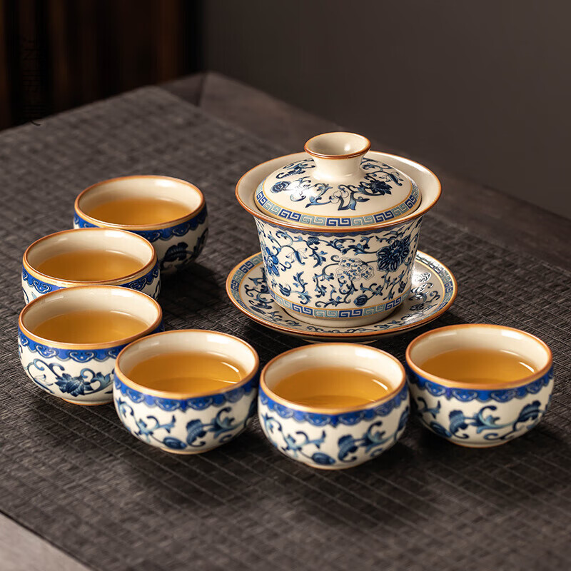 法蒂美轻奢品牌2024新款汝窑茶具套装整套家用陶瓷茶壶盖碗泡茶办公