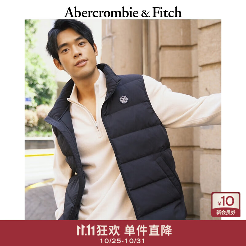 Abercrombie &amp; Fitch男装24秋冬美式LOGO保暖抗风抗水立领羽绒马甲外套132-4152 黑色 XS (170/84A)