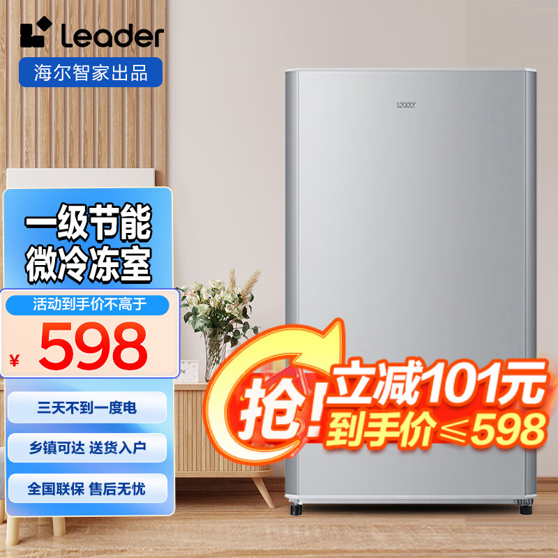 海尔小冰箱出品迷你家用一级能效  宿舍出租房办公室93升超薄小型节能省电单门冷藏多档调温电冰箱