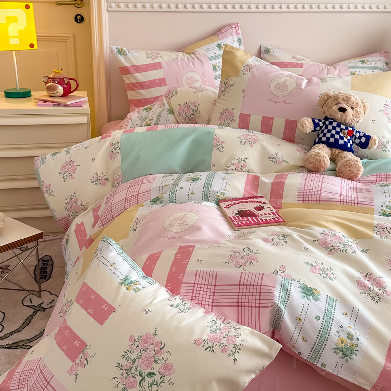 男孩儿童床上四件套全棉纯棉卡通床单被套床笠宿舍春秋床品4件套 相思