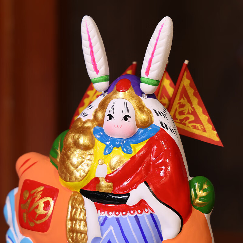 吉兔坊老北京兔儿爷桌面装饰摆件泥彩塑兔爷伴手礼纪念品特色礼物送长辈 中号坐葫芦兔儿爷