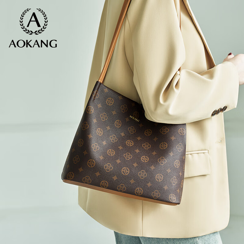 奥康（Aokang）包包女大容量托特单肩包经典复古斜挎包手提包生日礼物送女友老婆 BG703311-咖色