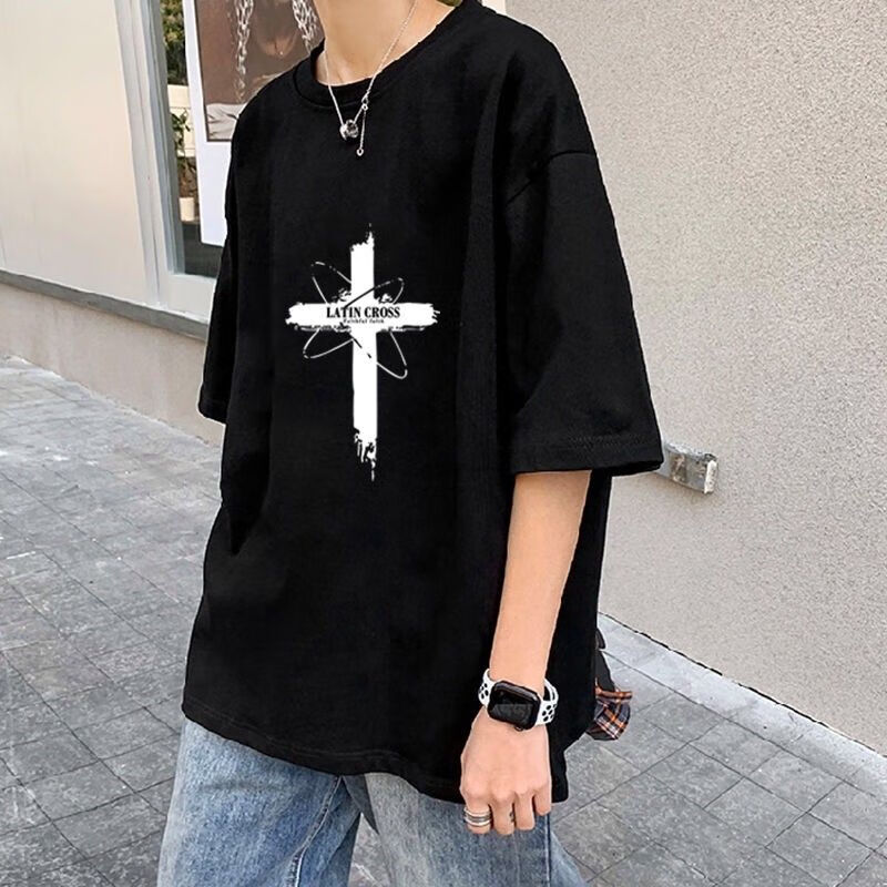 花姿朵适合大肚子男胖子穿的衣服胖子男装t恤港风白色体恤男生短袖ins