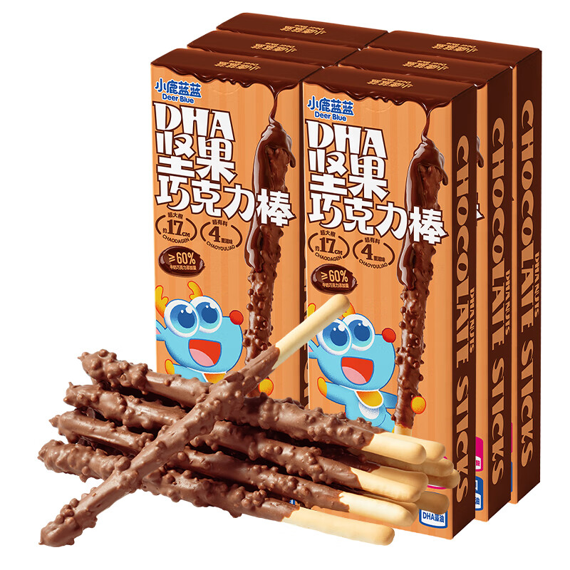 小鹿蓝蓝DHA坚果巧克力棒儿童零食宝宝磨牙炭烧棒无蔗糖棒棒 DHA坚果巧克力棒*6盒