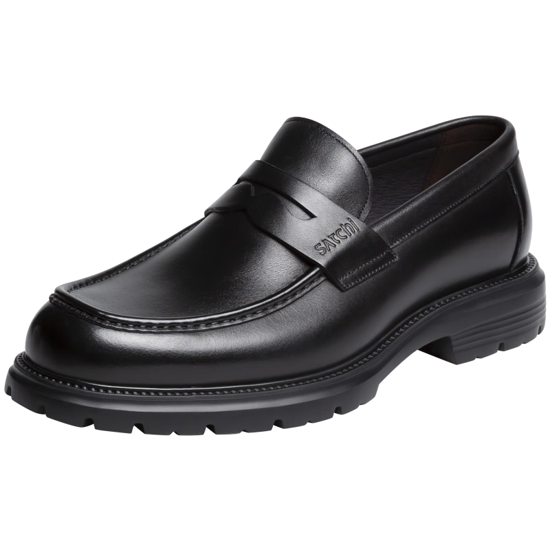 沙馳男鞋新款皮鞋真皮牛皮厚底增高一腳蹬樂(lè )福鞋休閑皮鞋 39