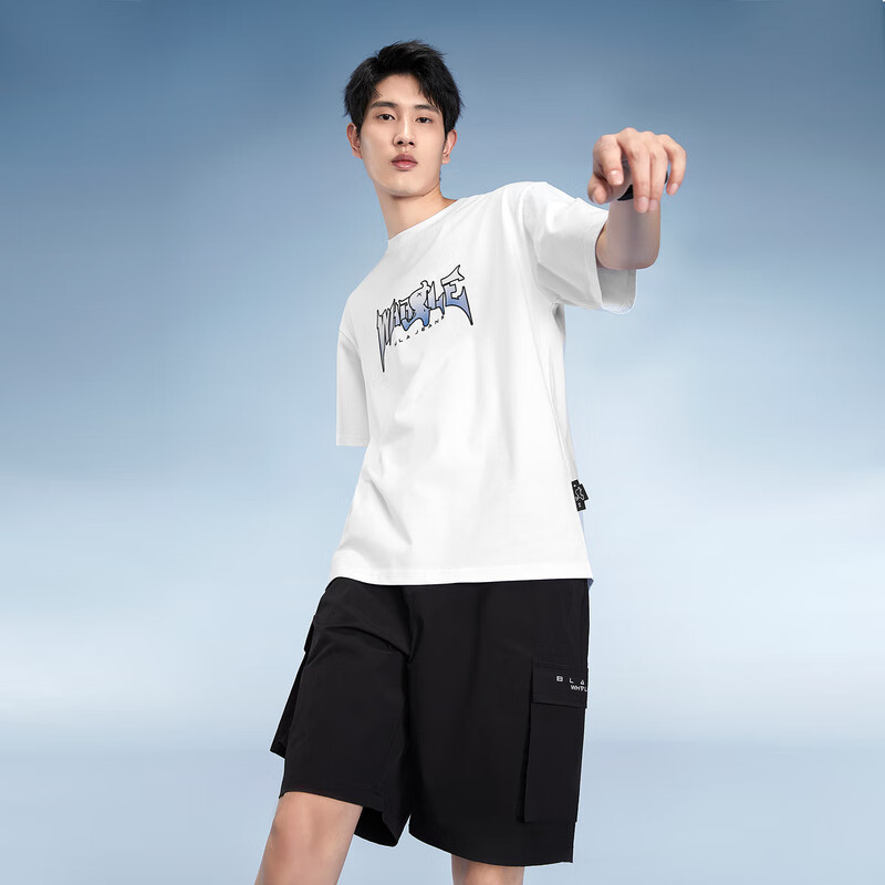 海澜之家旗下黑鲸个性印花短袖T恤男夏圆领短t男套头衫男休闲CNTBW23003A
