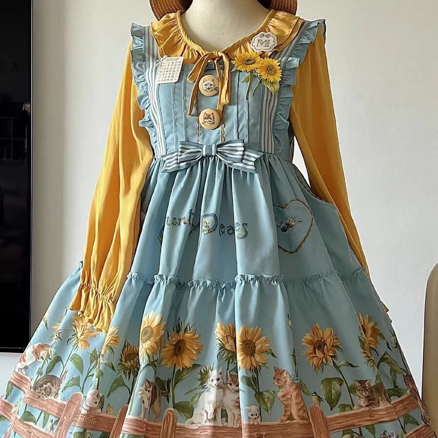歆栩lolita裙洛丽塔裙子正版全套实体店猫与相日葵摆 生成色 s