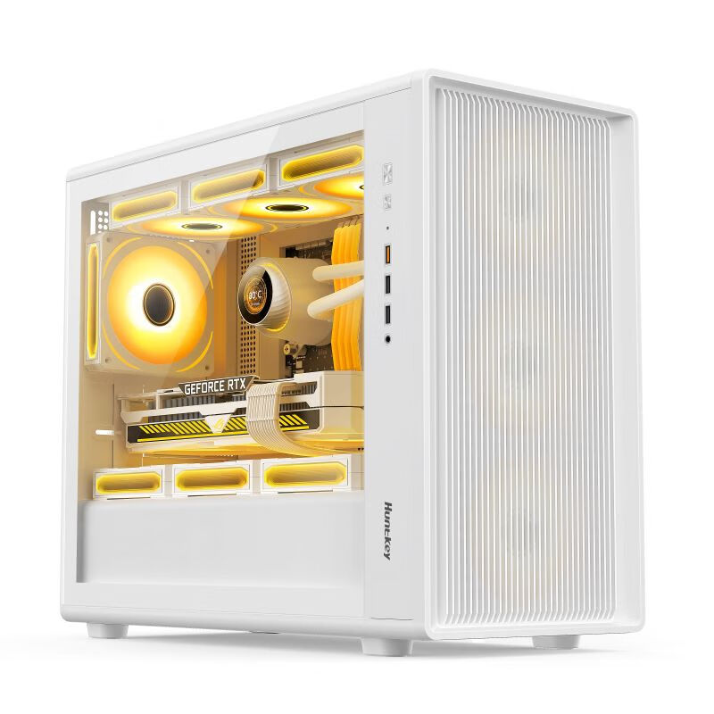 航嘉（Huntkey）G63战戟  玻璃侧透机箱  GS680C台式主机电脑游戏机箱 支持M-ATX主板/360水冷/卡扣式快拆侧板 G63白色+ARGB风扇*12（7正5反）