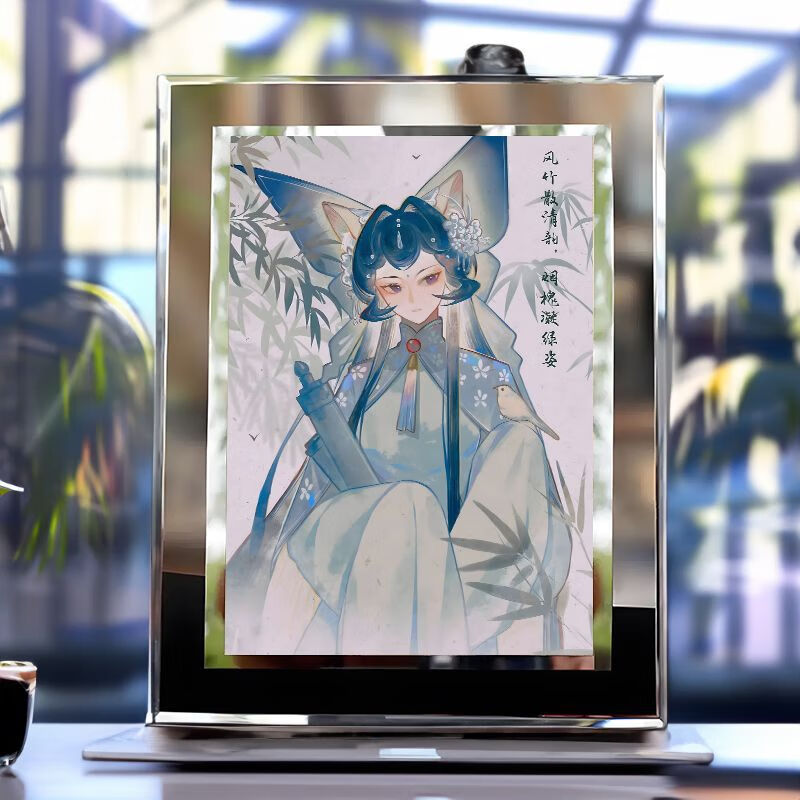 京剧猫周边 同人插画水晶摆件水墨画双人玻璃相框桌面方形摆台 小青