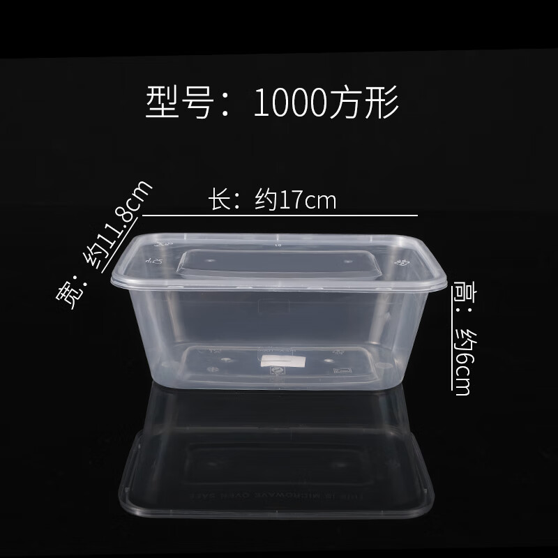 REALPURITY一次性餐盒方形圆形便当盒水果外卖快餐保鲜便当食品级打包盒饭盒 方形1000透明(10套体验装带盖)