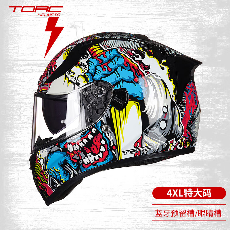 TORC摩托车头盔特大码T128复古双镜片全盔3c男女机车黑色 凌风  XL码