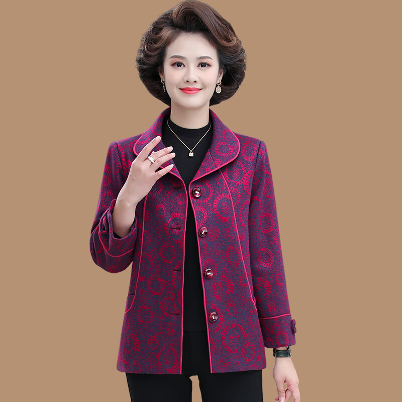 妈妈春秋外套薄款洋气高贵大码60岁奶奶衣服中老年人女装秋装上衣 玫