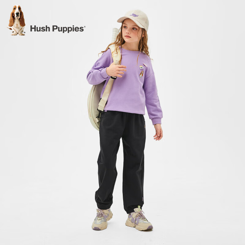 暇步士（Hush Puppies）童装儿童女大童春季舒适柔软时尚休闲薄款运动针织长裤 钻石黑 130