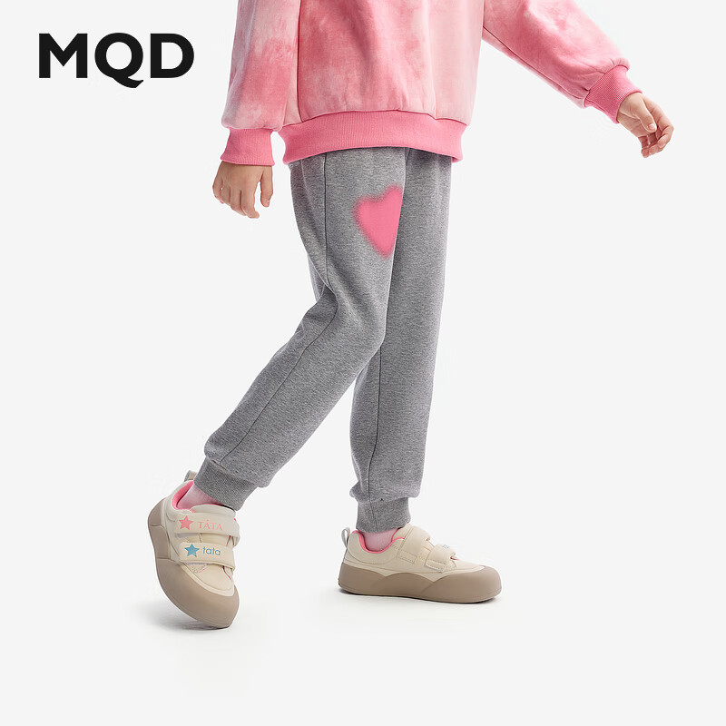 马骑顿（MQD）[泰迪珍藏系列]MQD童装女童加绒运动裤2024冬装儿童保暖长裤 麻灰 120