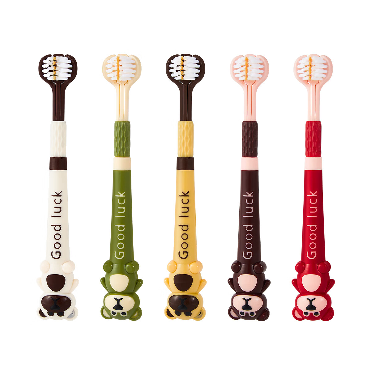 HERM'S萌趣卡通成人儿童牙刷套装三面3-12岁柔软包装刷头360无死角 萌趣儿童三面/ 5支