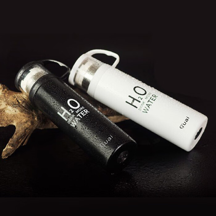 保温杯女带盖可喝水 学可爱带杯子男带杯盖大容量个性简约有盖 350ml蓝小白+杯刷(无挂件)