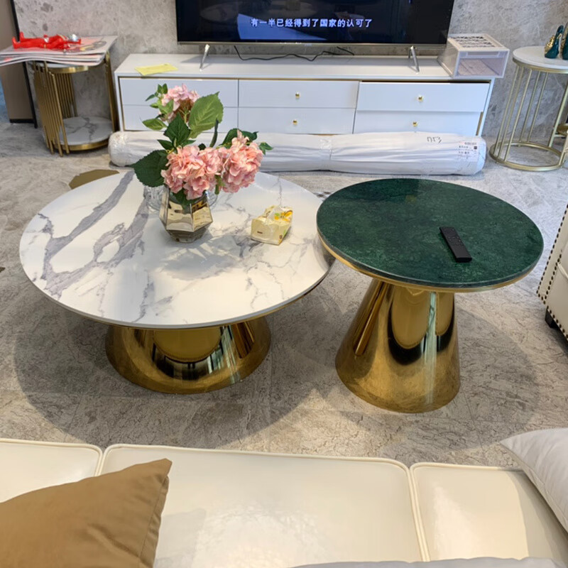 柏维棠中欧轻奢大理石茶几高端小户型家用简约现代客厅边几圆形组合茶几 大花绿80*80*45(现在是绿) 送装入户