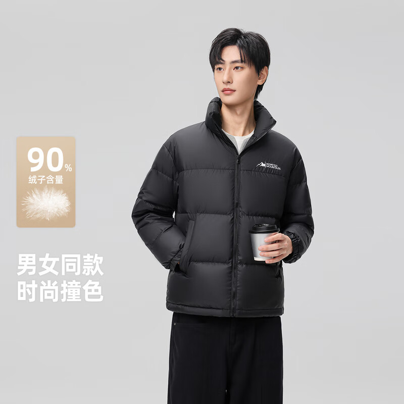 雪中飞新款百搭时尚休闲斜插式口袋男女同款短款立领羽绒服 黑色 XL 180/96A