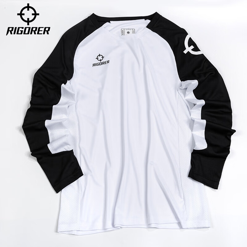 准者长袖t恤男式春夏新款速干衣跑步训练健身上衣圆领宽松透气打底衫 纯白黑【常规版】 2XL (190)