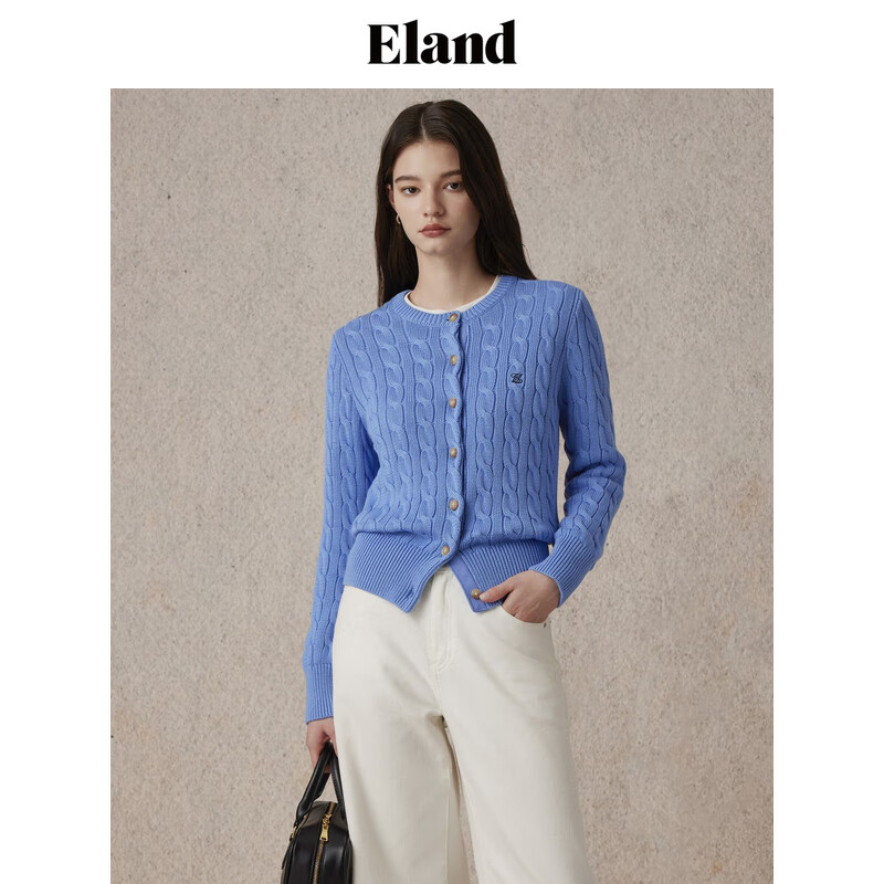 ELAND【匹馬棉】衣戀毛針織衫女春日棉花糖變形絞花毛衣25春新款 藍(lán)色(50)Blue M