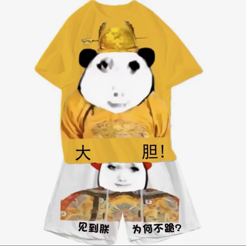搞笑龙袍睡衣大胆表情包龙图套装龙图t恤黄袍沙滩裤套装居家服 大胆龙袍 套装 XL 建议120-145斤