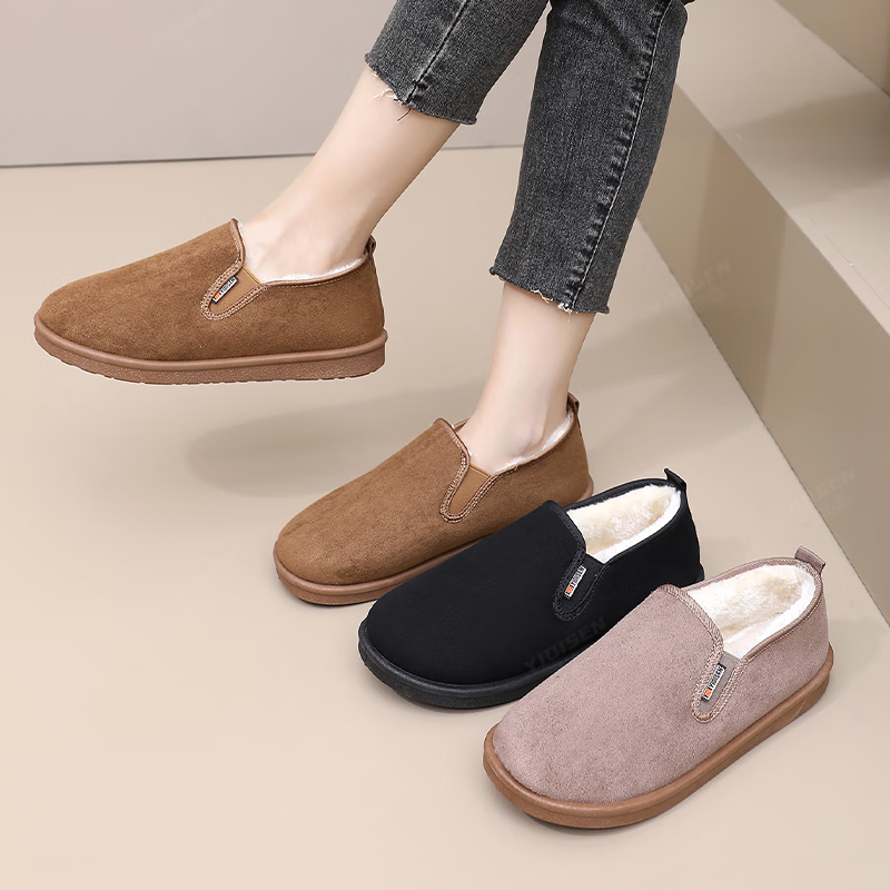 意迪森雪地靴冬季加绒保暖软底防滑时尚百搭妈妈鞋一脚蹬中老年穿脱方便 黑色 加绒 39 (245mm)