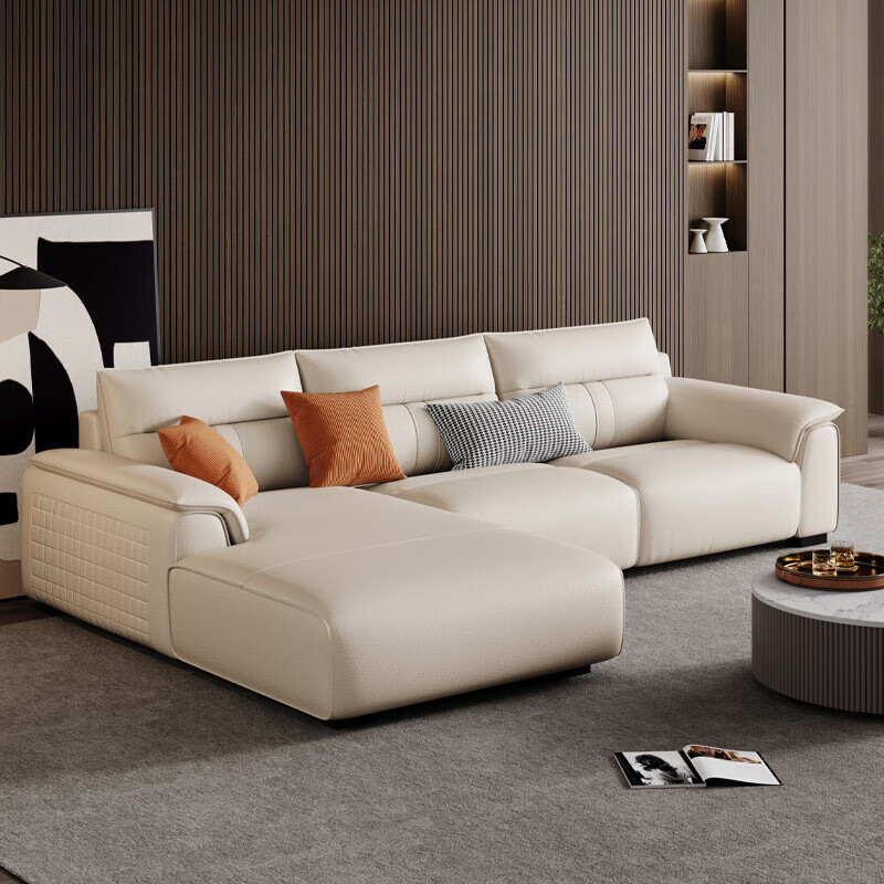 中派极简风真皮沙发客厅小户型简约现代皮沙发 3.1米直排大四人位 星选版【进口松木+头层牛皮】