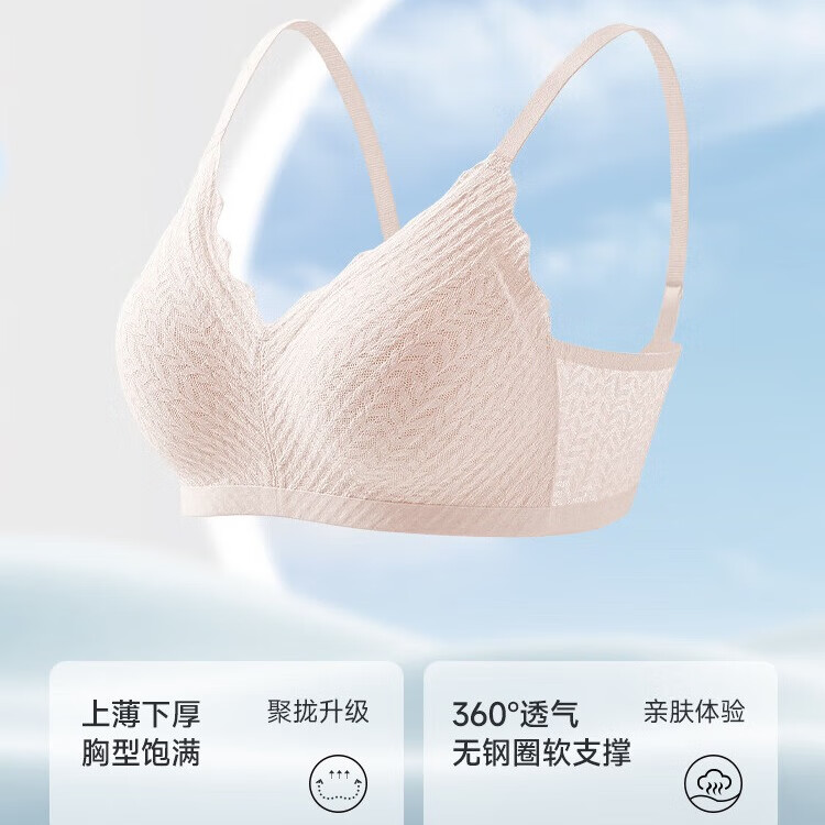 芬腾聚拢内衣女小胸美背收副乳上托防下垂蕾丝文胸无钢圈新款胸罩夏季 奶白+浅水蓝 M （85-100斤）