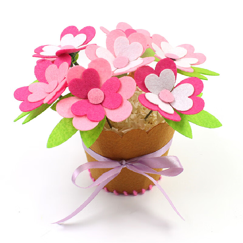 母亲节不织布盘栽花礼物幼儿园儿童diy手工制作材料包玩具 1 爱心花