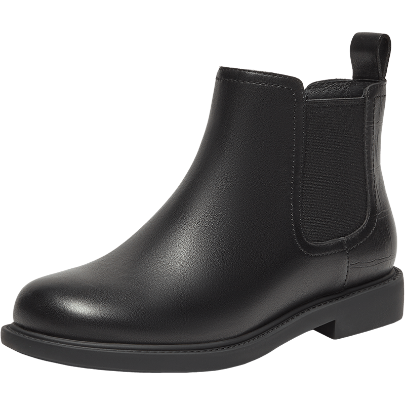 Bata切爾西靴女2025冬商場(chǎng)新款英倫風(fēng)牛皮通勤軟底短筒靴86812DD5 黑色-絨里 38