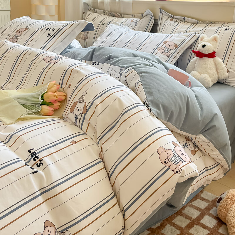 AIDLIA类全棉磨毛床上四件套纯棉床单被套床笠保暖床品套件 A趣味小狗 1.5/1.8m床 床单款 （被套200*230cm）