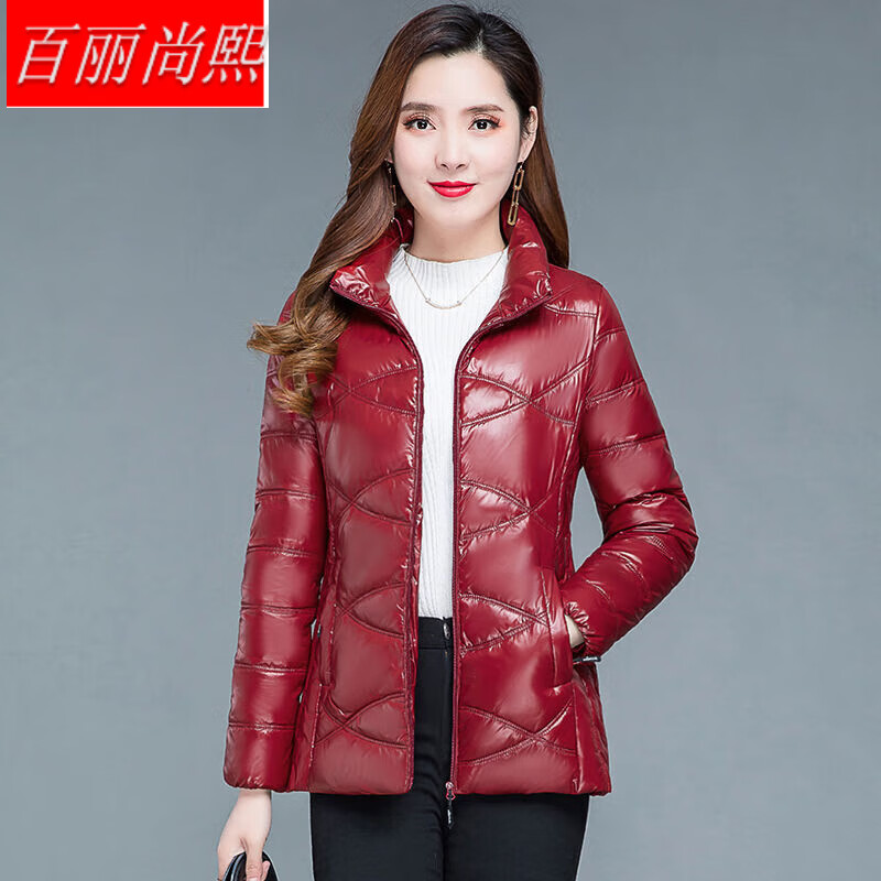 百丽尚熙2024时尚亮面羽绒服短款女新款冬季气质流行轻薄保暖白鸭绒