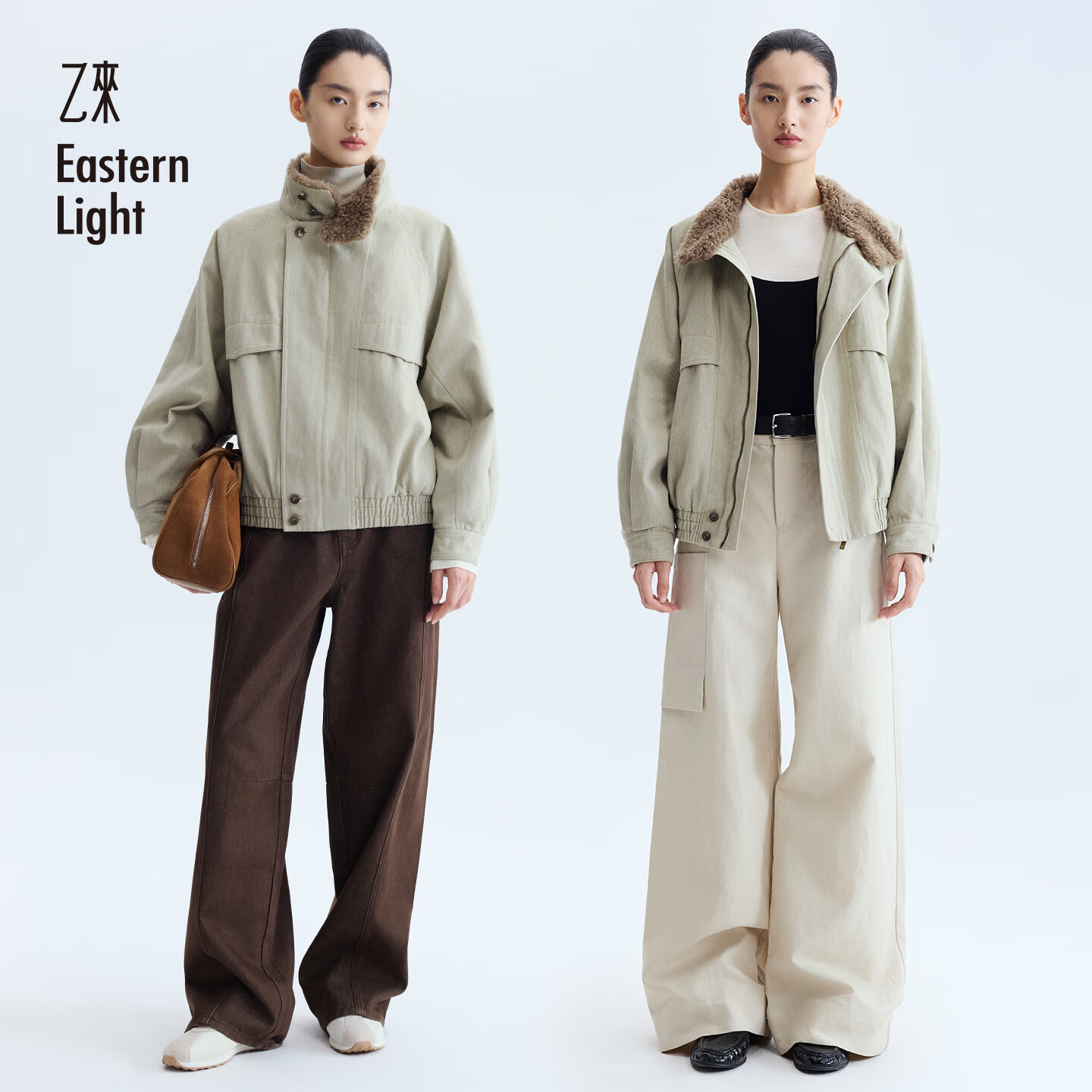 乙来（EASTERN LIGHT）复古绒里工装洗水夹克外套女装冬季长袖上衣秋装加厚新款棉衣服 桔梗绿 M
