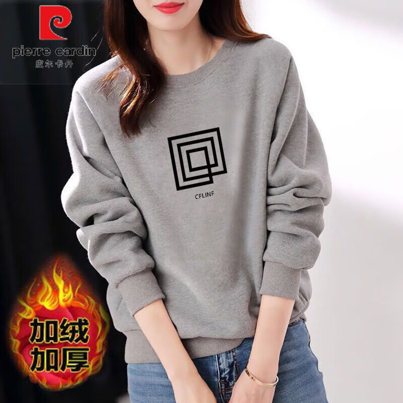 cardin)卫衣女2023新款秋装纯棉高质量女士圆领长袖时尚百搭宽松上衣