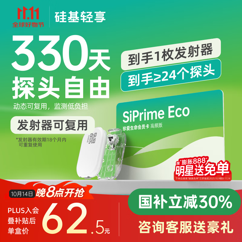 硅基动感轻享SiPrimeECO高频卡330天动态血糖监测自由 持续葡萄糖监测系统