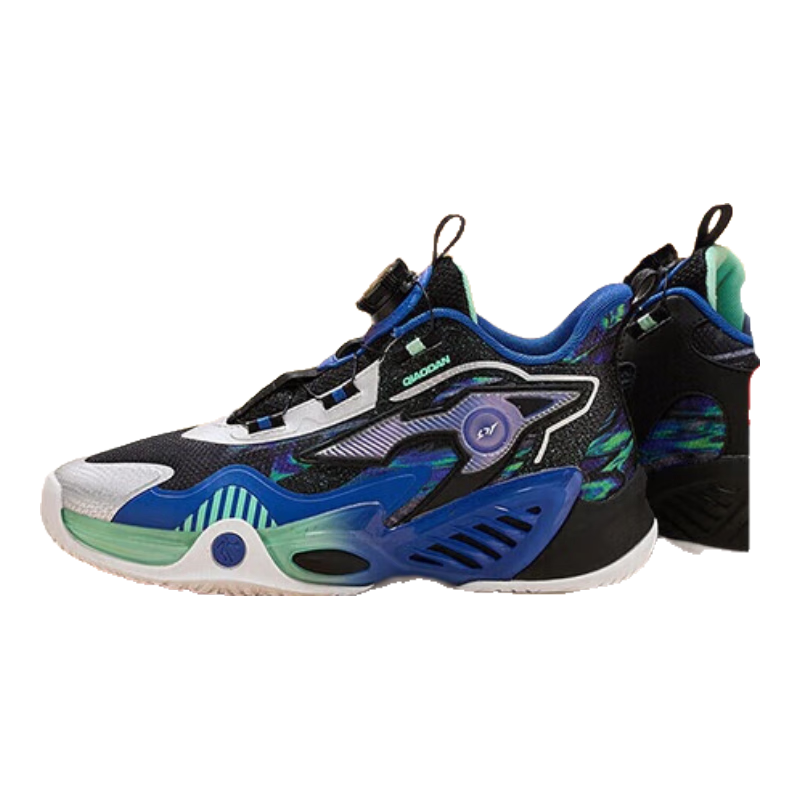 乔丹男童篮球鞋大童旋钮扣运动鞋儿童场地训练童鞋 黑色/暴雨蓝 37