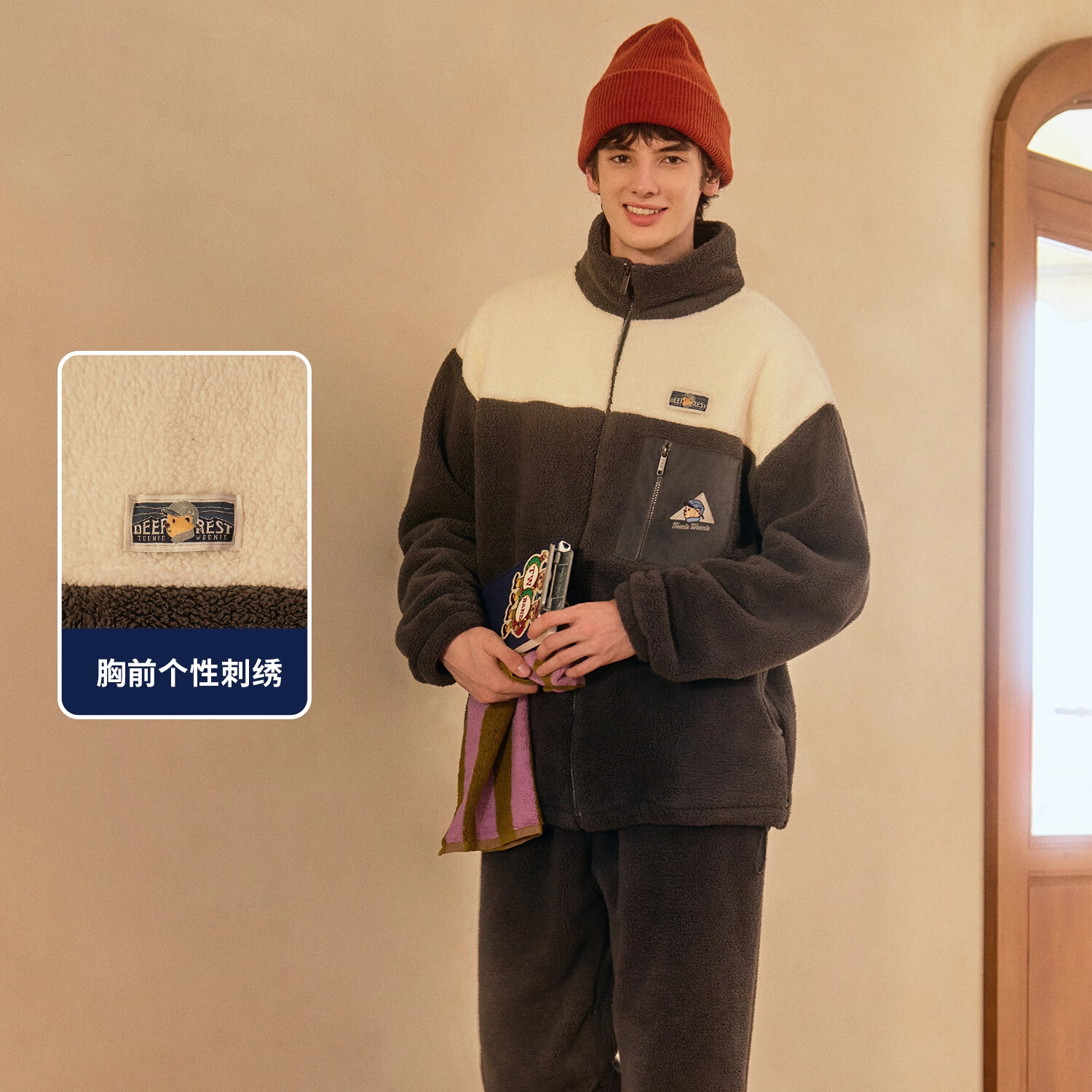 Teenie Weenie小熊羊羔绒睡衣女款2025新款秋冬加绒加厚情侣家居服 碳灰 【雪国山峦小熊-男】 XL