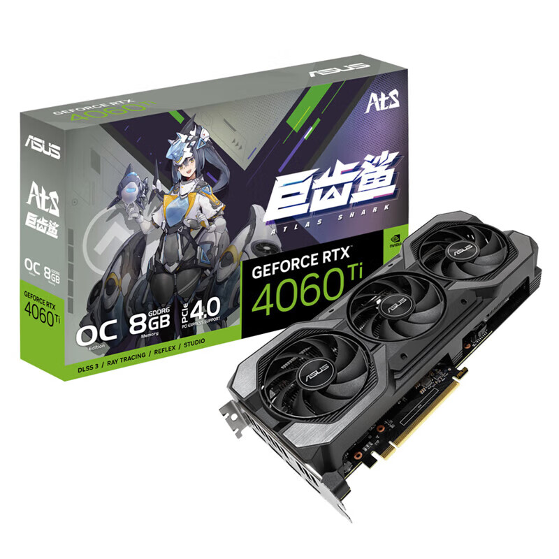 华硕 ATS-GeForce RTX4060TI-O8G-GAMING 电竞游戏  台式显卡游戏显卡 巨齿鲨ATS-RTX4060TI-O8G-V2