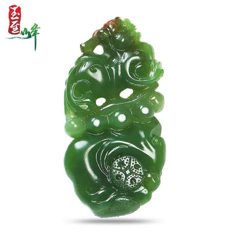 玉至峰玉至峰和田玉碧玉籽料貔貅吊坠男女款苹果绿皮休挂件元宝皮丘含