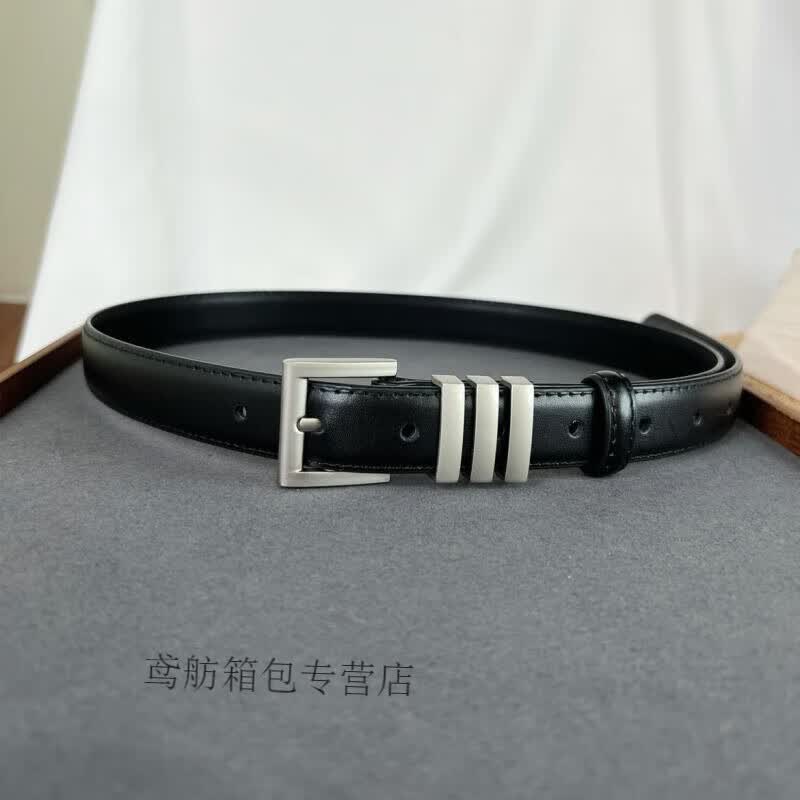 ceakeea女式时尚复古二层牛皮腰带休闲风银色针扣显瘦百搭休闲裤收腰