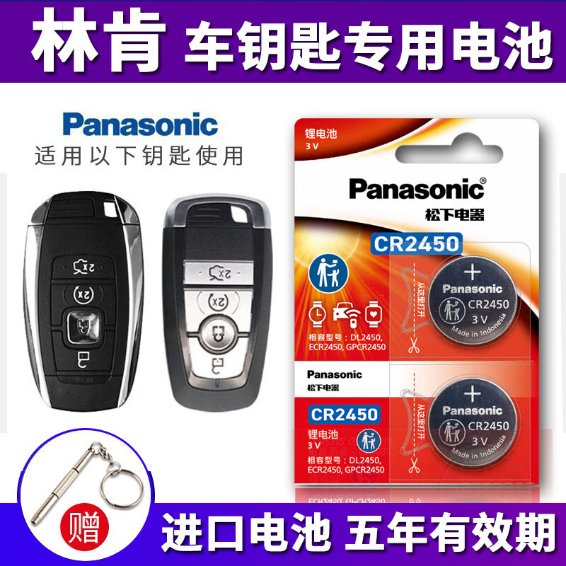 松下（Panasonic）原装CR2450适用于林肯汽车钥匙电池林肯之道MKZ MKX MKC 领航员 冒险家 航海家 飞行家 林肯大陆 CR-2450【2粒】