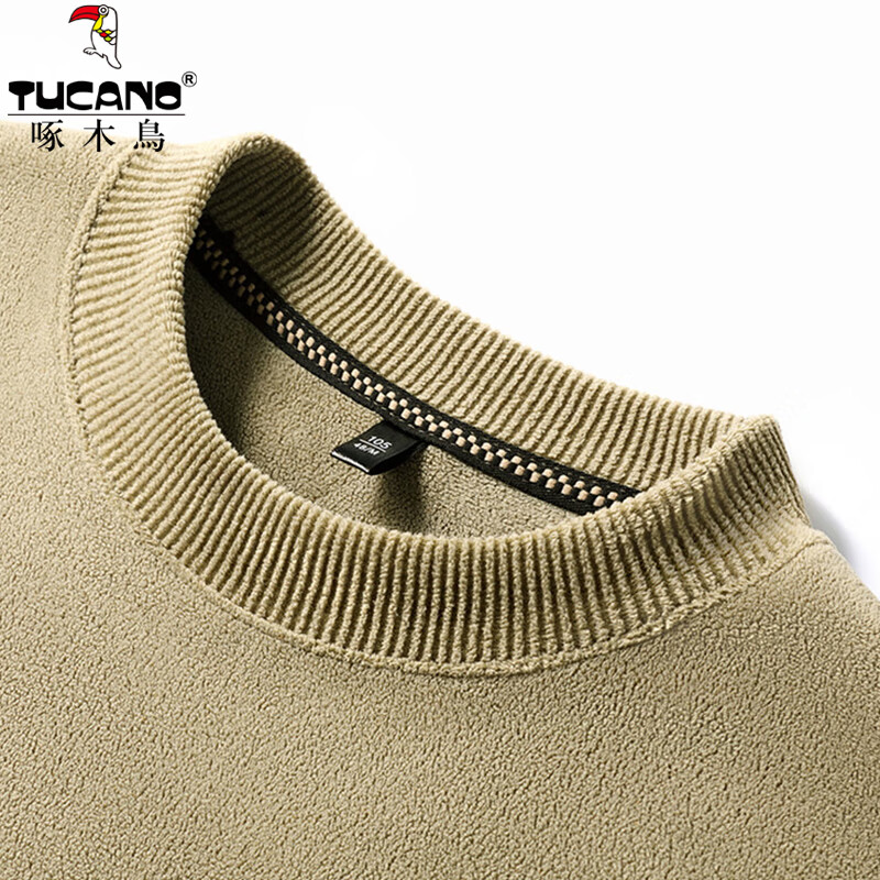 啄木鸟(TUCANO)双面奥粒绒卫衣男圆领纯色加绒加厚保暖打底衫冬季新款套头男上衣 黑色 L (170) 建议120-140斤