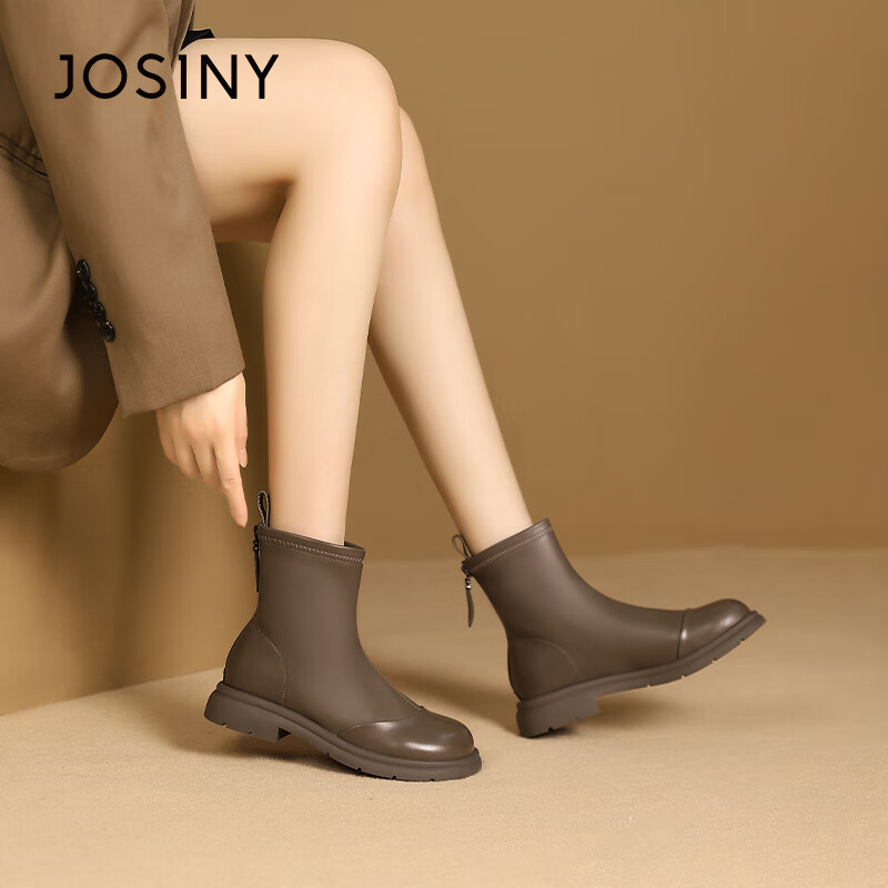 卓诗尼（Josiny）2023秋冬新款马丁靴短靴舒适女靴瘦瘦靴百搭单靴切尔西靴女 浅棕色 38