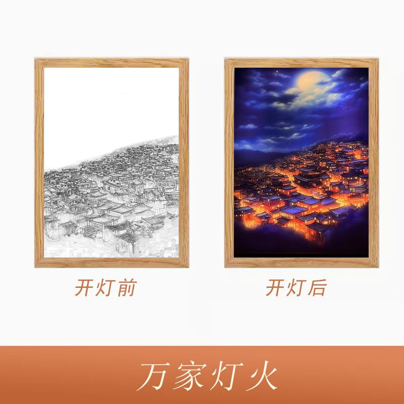 灯光画宫崎骏动漫龙猫小夜灯装饰画创意治愈系床头发光画 万家灯火