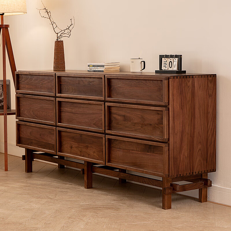 诗亭坊九斗柜全实木北欧樱桃木九斗柜黑胡桃日式收纳柜卧室简约床尾柜