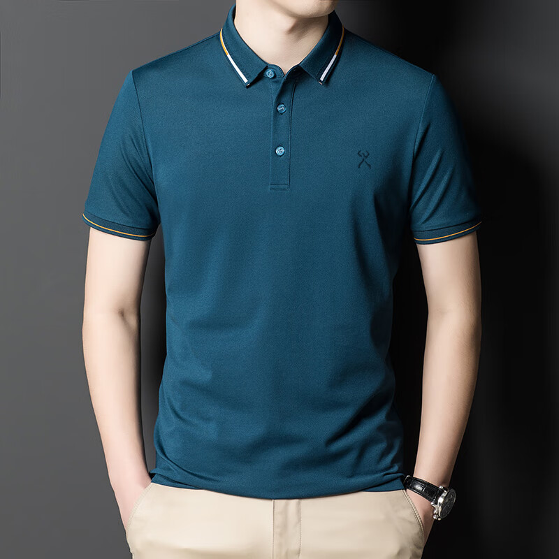 短袖翻领夏季商务休闲丝光棉纯色polo·衫宽松 墨绿 3011 50码175/92a