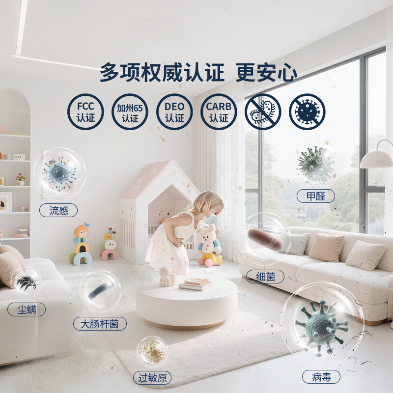 oaksBurtran美国千橡百川负氧离子空气净化器0臭氧HEPA14除甲醛除异味PM2.5宠物吸毛 母婴家用负氧离子A32