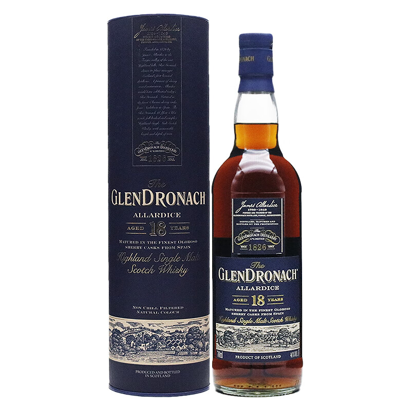 格兰多纳（GLENDRONACH）苏格兰单一麦芽威士忌 进口洋酒威士忌 洋酒原装 18年