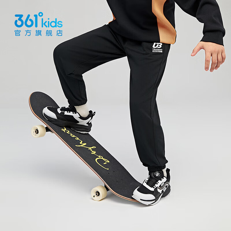 361°儿童夏季薄款长裤男童卫裤运动长裤女童秋冬保暖中大童休闲长裤 经典黑1501-男童【不加绒】 170